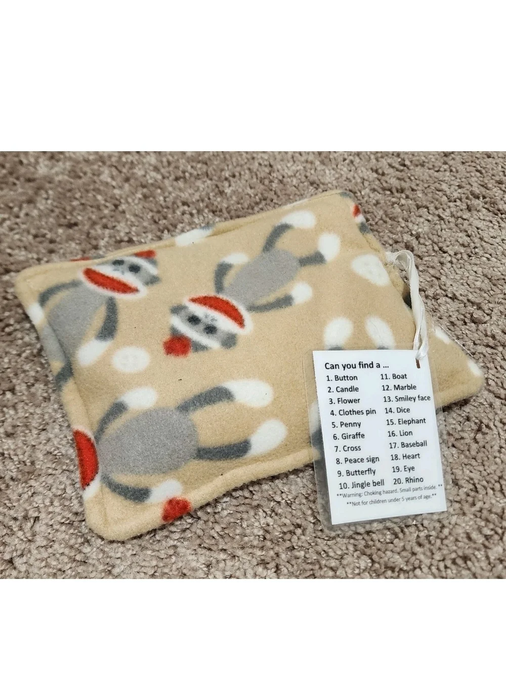 Sock Monkey Find It I Spy Bead Pellet Toy Pillow Search Toddler